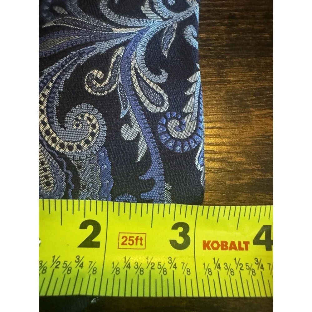 Robert Talbott Estate Silk Necktie Navy Blue Silver Paisley Hand Made Luxury Tie